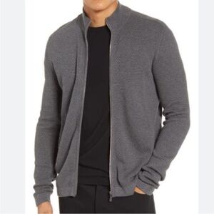 Theory Udeval Breach Slim Fit Zip Sweater Gray Waffle Thermal Size Large